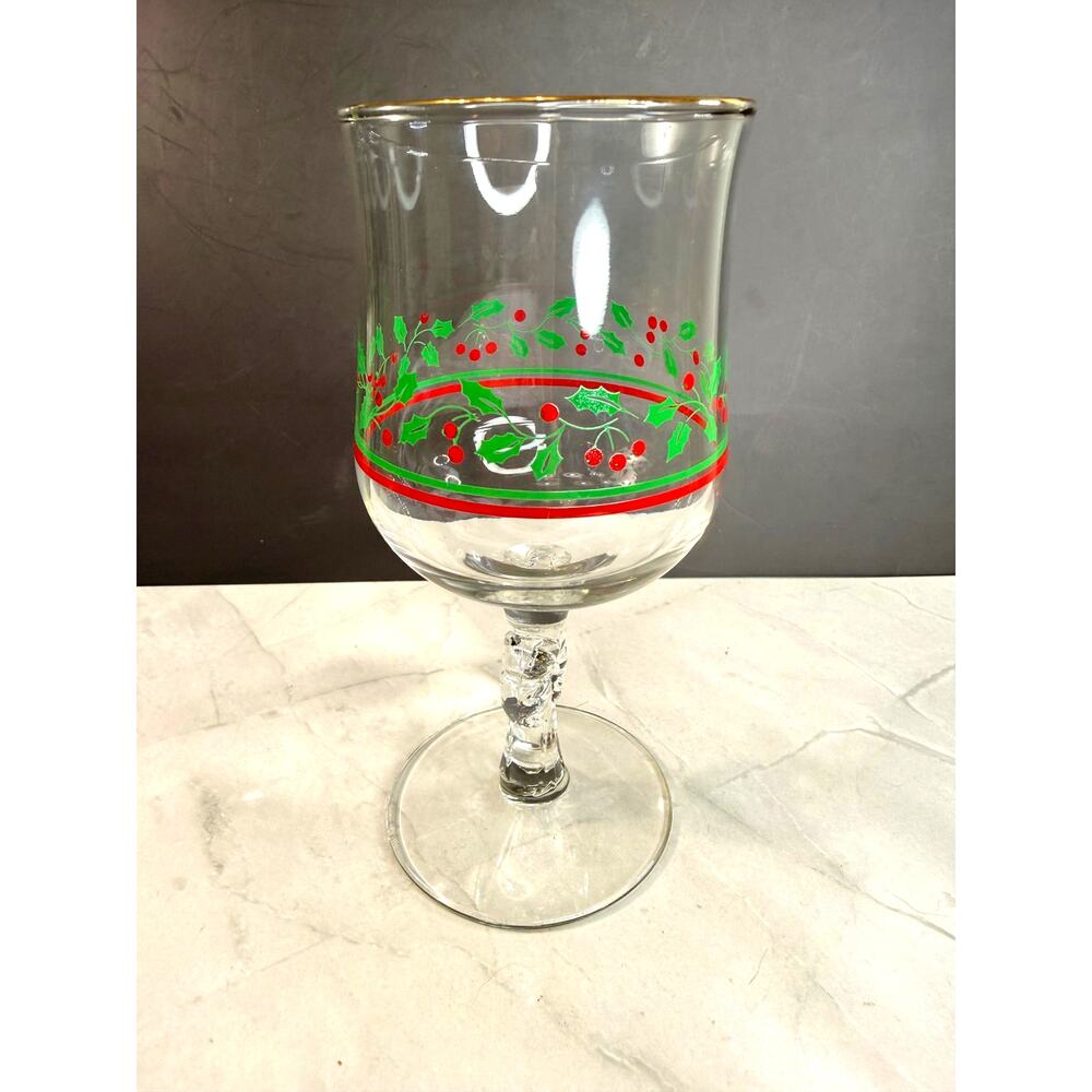 1987 Arby's Holly Berry Glass Wine Golblet Gold Rim REPLACEMENT 12 Ounces